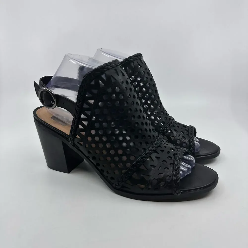 Black Heels Peep Toe Chunky Heel Slingback Reeva Women's US 8.5 Open Toe Sandals